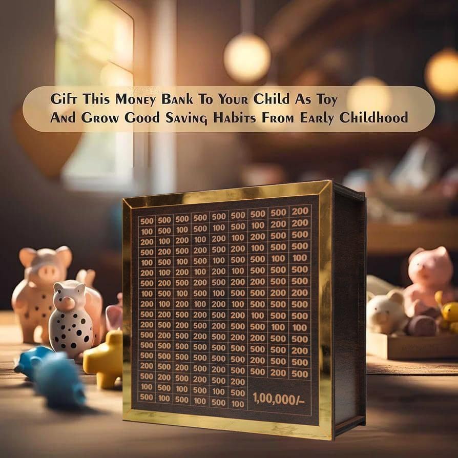 Wooden Money Saving Box ₹1,00,000 Target | Premium Coin & Cash Collection Piggy Bank