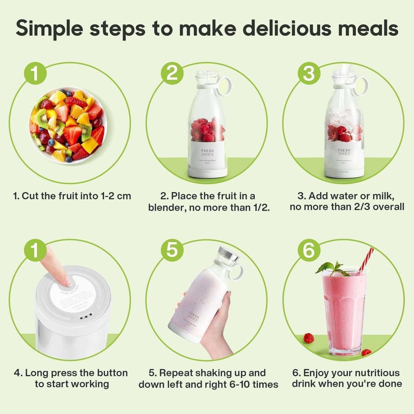 Electric Portable Mini Juicer Bottle | Wireless Personal Juicer Blender for Smoothies & Shakes (4 Blade Design)
