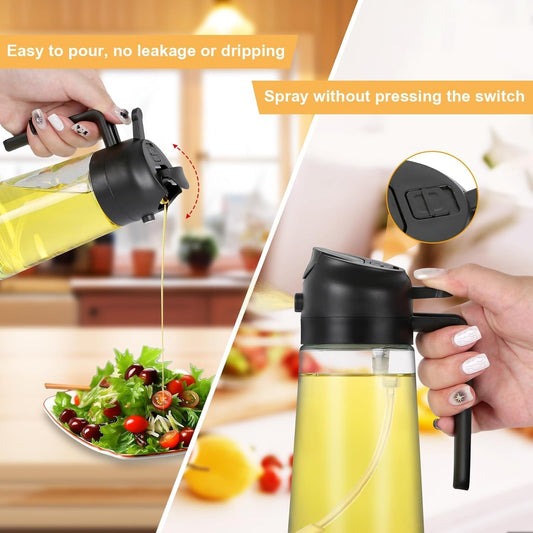 500ml Glass Oil Sprayer & Dispenser | Dual Spray & Pour Kitchen Bottle