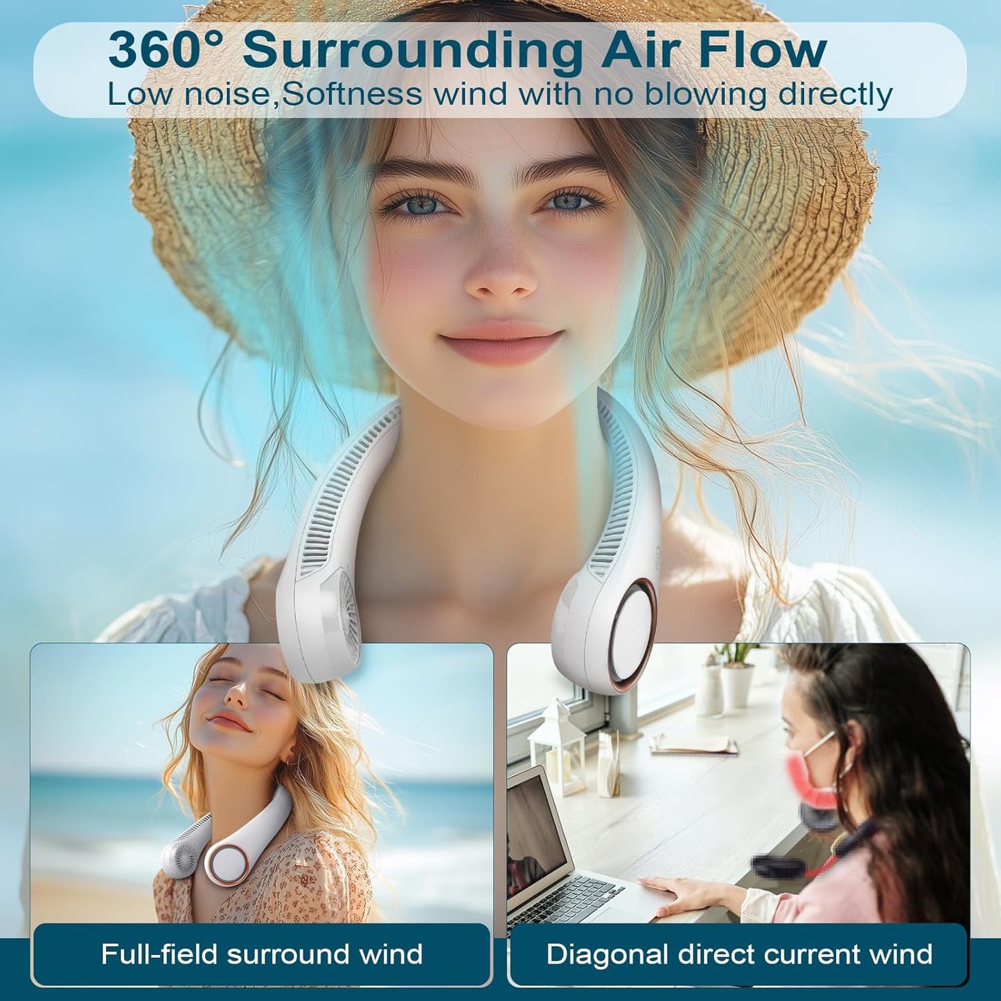 Bladeless Portable Neck Fan – Rechargeable, Hands-Free Cooling for Outdoor & Indoor Use