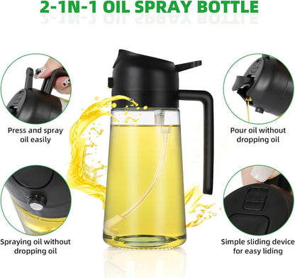 500ml Glass Oil Sprayer & Dispenser | Dual Spray & Pour Kitchen Bottle