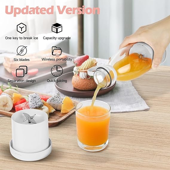 Electric Portable Mini Juicer Bottle | Wireless Personal Juicer Blender for Smoothies & Shakes (4 Blade Design)