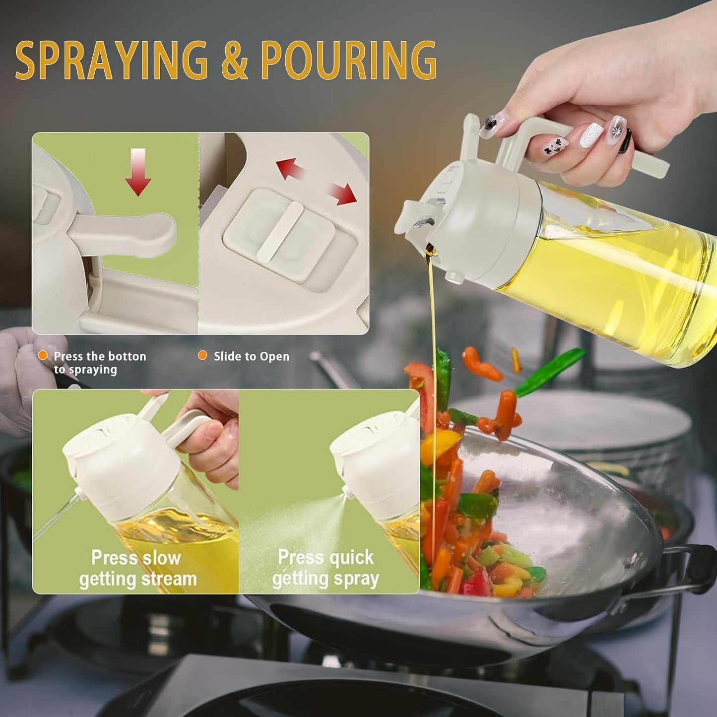 500ml Glass Oil Sprayer & Dispenser | Dual Spray & Pour Kitchen Bottle