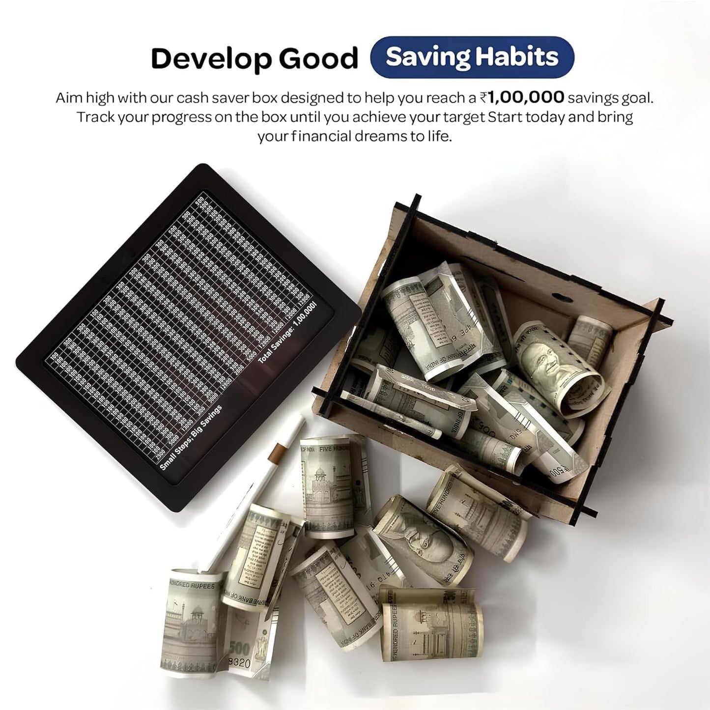 Wooden Money Saving Box ₹1,00,000 Target | Premium Coin & Cash Collection Piggy Bank